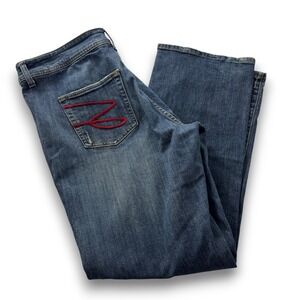 Seven7 Bootcut Jeans Medium Wash Red Embroidered Back Pockets Size 16 Distressed